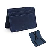 MultiValue Magic Wallet, Leder Mini Geldbeutel mit Münzfach Flache Portmonee Herren mit 3 Kartensteckplätzen (Blau)