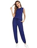 Totatuit Baumwolle Damen Tracksuit Rundhalsausschnitt Einfarbig Zweiteiler Hausanzug Loungewear Outfit Jogger Trainingsanzug Set