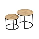 Soayone Couchtisch 2er Set Rund Beistelltisch Eiche Couchtisch Klein Satztische fürs Wohnzimmer Holz Sofatisch Rund