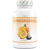 Kürbiskernöl - 420 Kapseln - 3000 mg pro Tagesportion - Mit natürlichem Vitamin E - Hochdosiert - Naturbelassen & kaltgepresst - Laborgeprüft