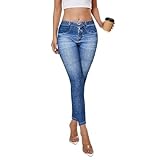 Gellmall Damen Jeansoptik Leggings High Waist Jeggings mit Taschen Elastic Jeans Frauen Lange Skinny Hosen Yogahose M