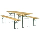 SCHÄFER SHOP Festzeltgarnitur aus Fichtenholz 220 x 60 cm Set 3 teilig bestehend aus 1 Tisch und 2 Bänken Outdoor Camping Tisch mit dem Maß 220 x 60 cm Bierbänke mit Maß 220 x 25 cm