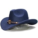 Fedora Trilby Filzhut Hut Vintage Eltern-Kind Frauen Männer Kid Wide Brim Cowboy Western Hut Cowgirl Mütze Gestrickte Perlen Band Kidsize54Cm Navy