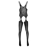 JEATHA Herren Sheer Fischnetz Hollow Out Ganzkörper Strümpfe Pantyhose Dessous Strumpfhose Bodysuit Nachtwäsche - Schwarz - Einheitsgröße