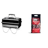 Weber Go-Anywhere Holzkohlegrill, portabel, Schwarz (1131004), 27x31x43 cm & 17590 Briketts, Schwarz, 4 kg