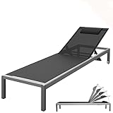 RS Trade® Exclusive 'Monaco Outdoor Aluminium Sonnenliege (bis 160 kg belastbar) mit reißfester Textil Bespannung und 5-Fach Verstellbarer Lehne und Rollen, Alu Gartenliege inkl. Nackenrolle, Schwarz