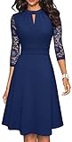HOMEYEE Damen Elegant Hollow Out Spitze Swing Retro Party Cocktailkleid A234 (XL, Dunkelblau)