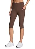 RBX Active Damen-Capri-Leggings für Kniebeuge, feuchtigkeitsableitend, hohe Belastung, ultra-kurze Capri-Leggings mit Taschen, Schokoladenfarbener Satinstich, Small