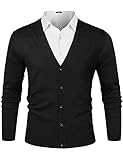 iClosam Herren Strickjacke Cardigan Mit V-Ausschnitt Aus Baumwolle, Schwarz, M