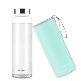 LETREEN Glasflasche 1 Liter mit Schutzhülle, Weite Öffnung Wasserflasche 1L Glas mit Spülmaschinenfest 1000ml Auslaufsichere Trinkflasche, 100% BPA frei geeignet für Büro Schule Sport