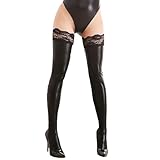 Kutocesy Leder Overknee Strümpfe Stockings Damen Sexy Wetlook Latex Rutschfest Strumpfhosen Dessous Cosplay Strümpfe Slim (Black)