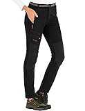DAFENP Damen Wanderhose Skihose Wasserdicht Softshellhose Winddicht Winter Warm Gefüttert Outdoorhose Snowboardhose Trekkinghose KZ1635W-Black-L