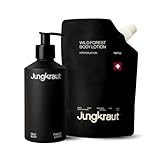 JUNGKRAUT Wild Forest Body Lotion Set 300ml Aluminiumflasche+300ml Refill, natürliche Körperlotion für Männer, nachfüllbare Body lotion Herren, ultraleicht, nicht klebend, Swiss made, vegan