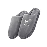 Garneck Herren Hausschuhe Plüsch Warm Gefüttert Anti rutsch Komfortable Indoor Slipper Weich Atmungsaktiv Dunkelgrau Winter Pantoffeln für Zuhause