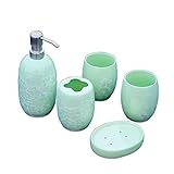 Lotionspender, 5-teiliges Keramik-Badezimmerzubehör mit Eisblumen-Muster, Badezimmer-Set inklusive Seifen- und Lotionspender, Zahnbürstenhalter, Lotionspumpe, Flasche, Badezimmer-Seifenspender (Farbe