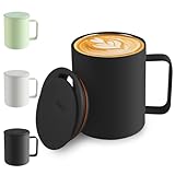 Homealexa Kaffeebecher 400 ml Doppelwandiges Vakuum Thermo Kaffeebecher Kaffeetasse Thermobecher Kaffee- und Teetasse aus Edelstahl Thermobecher mit Griff und Schiebedeckel (Schwarze)