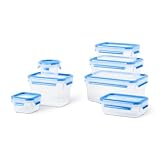 EMSA Clip & Close Frischhaltedosen-Set, 0,15 u. 0,2 u. 2 x 0,55 u. 1,1 u. 1 u. 2,2 L, mit Deckel, Aufbewahrungsboxen, 100 Prozent dicht, spülmaschinen-, gefrier-, mikrowellenfest, Blau, N10316