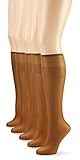 Nur Die 5er Pack Knie Seidenfein 15 DEN transparente Nylon Fein-Kniestrümpfe seidig glänzend breiter Komfortbund Damen, bronze, one size