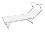 VERDELOOK | Strandliege mit Sonnendach, 186 x 61 x 38 cm, weiß, für Gärten, Schwimmbäder, Terrassen, Sonnenliege