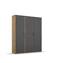 Rauch Möbel Voyager Schrank Kleiderschrank Drehtürenschrank, Grau metallic/Eiche Artisan, Holz, Schwarz, 3-türig, inkl. 1 Kleiderstange, 4 Einlegeböden BxHxT 140x194x53 cm