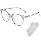 XFentech Blaulicht-Brillen fur Damen Herren - Computer-brille Runder Rahmen Gaming-Lesebrille Blaulichtfilter Brille Anti Augenermüdung Computerspielbrille Unisex-Brille - Transparentes Blau