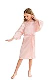 CuteOn Kinder Kids Satin Seide Kimono Robe Bademantel Morgenmantel Nachtwäsche für Spa Hochzeit Geburtstagsparty Kleid Rosa Größe 14 - (Höhe 145-160cm)