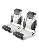 VEVOR 2 Stk. Bootssitz Bootsstuhl mit hoher Rückenlehne klappbarer Fischerbootsitz mit dickem Schwammkissen & wasserdichtem PVC-Leder, Scharniere aus Aluminiumlegierung, Schwarz & Grau