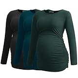 Smallshow Women's Umstandsmode Lange ärmel Umstandsshirt Maternity Tops 3er Pack,Black-Deep Green-Teal,M