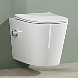 Mai & Mai Hänge WC Toilette Wand-WC mit Bidet-Funktion Spülrandlos Weiß aus Keramik Wandmontage mit Absenkautomatik Aachen601