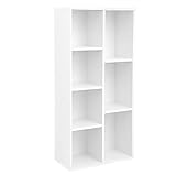 VASAGLE Bücherschrank, Bücherregal, mit 7 Fächern, Büroregal, Würfelregal, Standregal, für Wohnzimmer, Schlafzimmer, Büro, Kinderzimmer, weiß LBC27WT