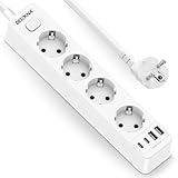 Steckdosenleiste 4 USB Mehrfachsteckdose Wandmontage 4-Fach Steckerleiste Überspannungsschutz 2 USB C Steckdose mit Schalter 4000W 16A Verteilersteckdose Multisteckdose mit 1,8M Kabel 1,5mm², Weiß