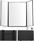 360 Grad Spiegel, 3 Wege Spiegel mit Haken, Tragbarer Kosmetikspiegel, Höhenverstellbarer und Faltbar, Rasierspiegel mit 10X Vergrößerungsspiegel, für Haarschnitt, Rasieren, Schminken, Haarstyling