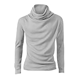 AMhomely Herren-Pullover, Strickoberteil, einfarbig, hoher Kragen, langärmelig, lockeres Unterhemd, Top, Pullover, Rollkragenpullover, Warm, Thermo-Top, Pullover, grau, 3XL