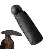 Regenschirm Reise | Faltbarer Reise-Sonnenschirm | Tragbarer UV-Schutz Kompakter Regenschirm für Regen Strand Outdoor Camping Angeln Sport mit 6 verstärkten Rippen, Schwarz , Refer to description