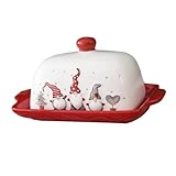 JECOMPRIS Keramik Butterdose mit Deckel Weihnachtsstil Butteraufbewahrungsdose Porzellan Butterbehälter für Küche und Dessert Bpa frei Leicht zu Reinigen für Butterfrische und