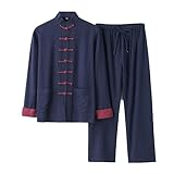 PTATT Chinesische Kampfkunstuniform Männer Baumwolle Leinen Baggy Kung Fu Anzug Meditation Anzug Hemdhosen Outfit blue 1-M