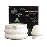 LXLAEOANG 2 Teile/Satz Matcha Schüssel Glas Tee-Set Professionelle Matcha Werkzeug Haushalt Traditionellen Matcha Schneebesen für Matcha-Liebhaber(White)