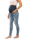 Maacie Schwangerschaftshose Skinny Umstandshosen Stilvoll Umstandshose mit Hohe Taille Slim Jeans Blau XXL