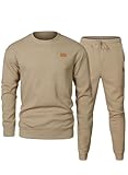 Elegancity Trainingsanzug Herren 2-Teiliger Jogginganzug Sets Casual Jogginghose Herren Lang und Rundhals Sweatshirt Set Sportanzug Tracksuit,Khaki XL