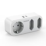 TESSAN Mehrfachstecker mit USB, Doppelstecker für Steckdose, Doppelsteckdose für Steckdose, 3 Fach Steckdosenadapter mit 2 USB 3600W, Mehrfachstecker Ladegerät Kompatibel mit Phone, Grau
