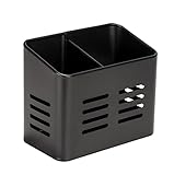 WENKO Besteckkorb Baco, Korb aus Metall in Schwarz, 2 Fächer, Aufbewahrung für Besteck und Küchenhelfer, Black Outdoor Kitchen