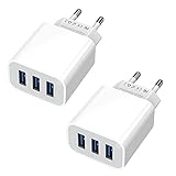 Sundix Ladegerät Mehrfach 15W Stecker 2 Stücke 3-Port 3A Ladeadapter Netzteil für iPhone 14/13/12/11/ X/8 und Weitere USB-Anschluss Geräte