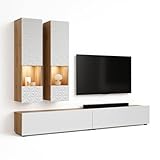 trendteam smart living - Rezzo - Wohwand - Eiche/Weiß matt - Wohnzimmermöbel mit Soft-Close Funktion - (BxHxT) 241 x 200 x 30 cm - TV-Unterteil stehend oder hängend montierbar