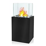 Aufun Bioethanol Standkamin 80x38x15 cm, Rechteck Freistehender Bioethanolkamin für Indoor und Outdoor, chönes Flammenspiel, Bodenkamin, Terrassenkamin, Tischfeuer, Windlicht, Gartenfackel