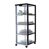 Iris Ohyama Kunststoff-Schubladenbox mit Rollen, 4 tiefen Schubladen, Schwarz, Griffe zum Ziehen, Für Schlafzimmer, Bad, Schule & Büro, BPA-frei, Schubladenschrank, Rollcontainer, A4 Drawer, DDDC-304