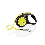 flexi® Neon S Gurt 5 m schwarz, neon-gelber Gurt, reflektierende Seitenfläche, Roll-Leine für Hunde bis 15 kg