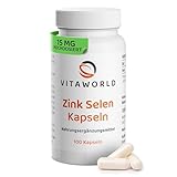 vitaworld Selen Zink Kapseln - Zink und Selen hochdosiert 15mg Zink + Selen 100µg pro Tag (100 vegane Kapseln) - ideal für Immunsystem, Haut, Haare und Nägel - laborgeprüft, ohne Zusätze, glutenfrei