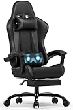 Devoko Massage Gaming Stuhl, Computer Bürostuhl mit Fußstütze, Racing Gamer Stuhl 150kg Belastbarkeit, 90-135° Rückenlehne einstellbar Ergonomischer PC Stuhl, 360° drehbar, Schwarz