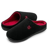 WateLves Damen Hausschuhe Winter Baumwolle Wärme Pantoffeln aus Memory-Baumwolle für Herren Unisex im Drinnen und Draussen (Schwarz Rot, 42/43 EU)