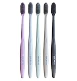 Beter Zahnbürsten für Erwachsene, Aktivkohle, mittlere Intensität, BPA-frei, Griff aus Weizenfasern, nachhaltig und recycelbar, 5-teiliges Set